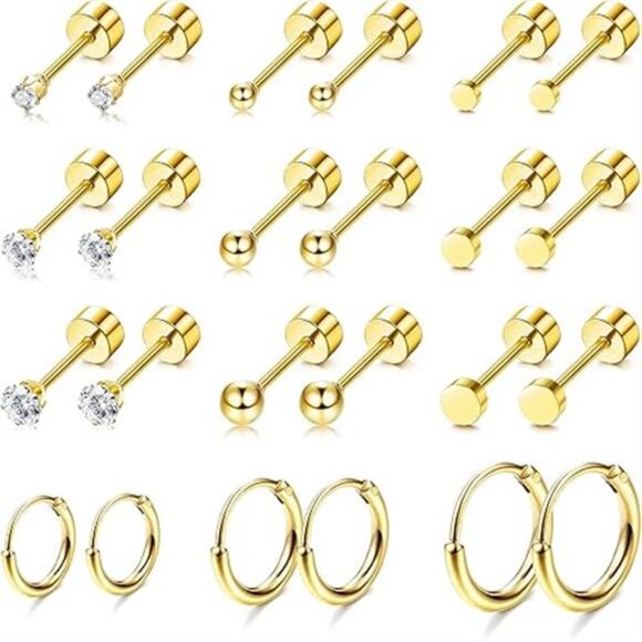Small Tiny Stud Flat Back Earring Hypoallergenic Gold Studs 14K Stainless Steel - Picture 7 of 7